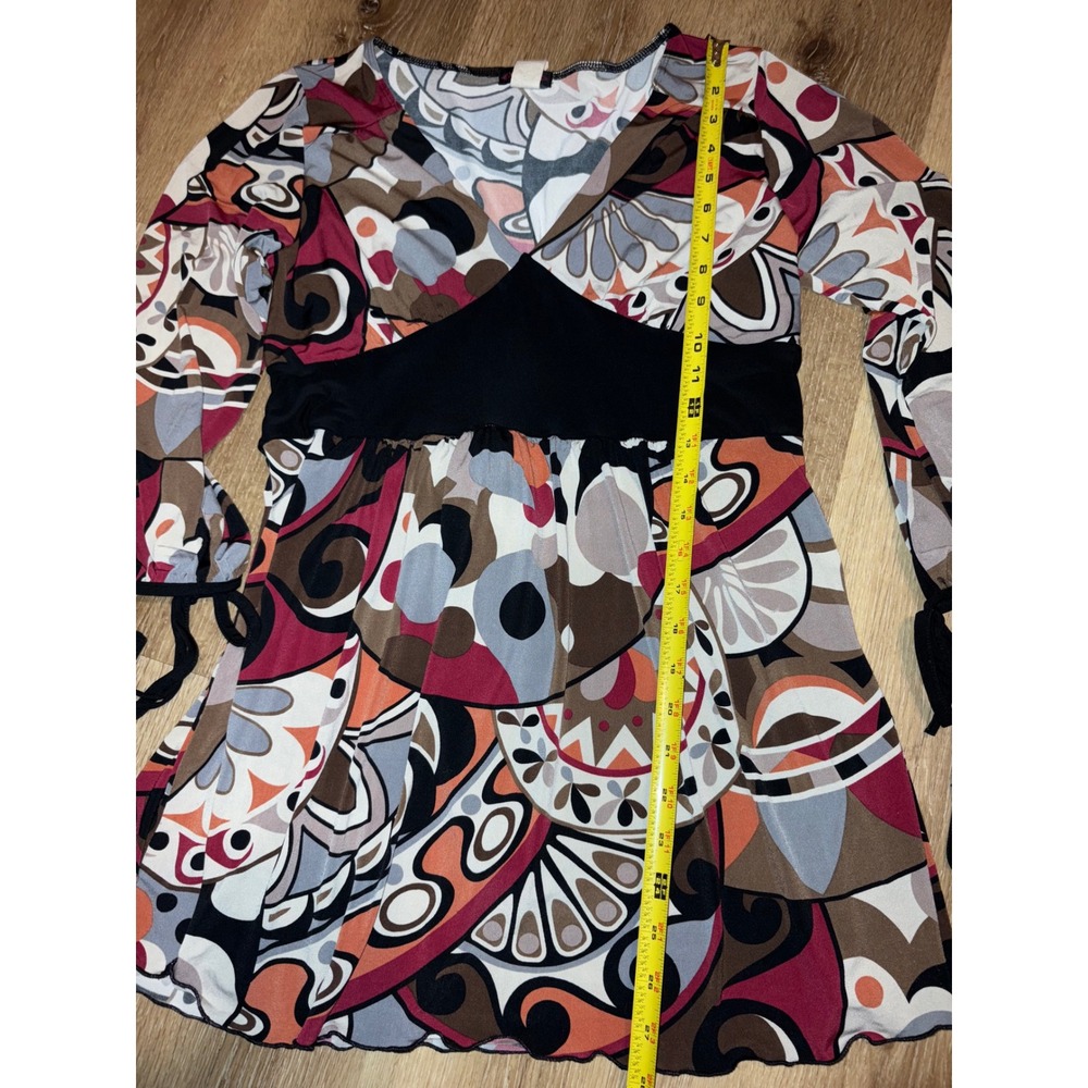 Vintage Womens Abstract Print Dress Long Sleeve V Neck Party Cocktail - Picture 5 of 5